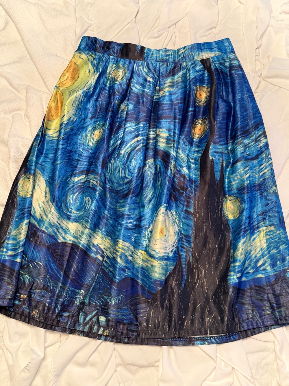 Starry Night Print A-Line Skirt - Blue